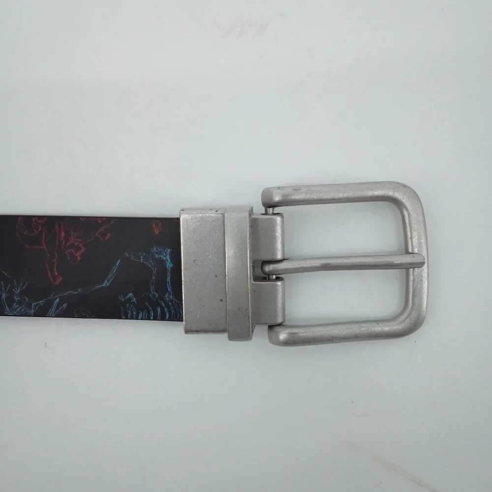 NWOT Target Dinosaur Vegan Kids Belt Dino L Black Multicolor Silver Buckle